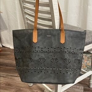 ROXY Large Gray Tote Bag boho iwestern aztec laser cut detail- beach, travel NEW